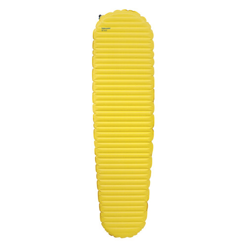 front view of a yellow lightweight, insulated air, comfortable, warm, sleeping pad