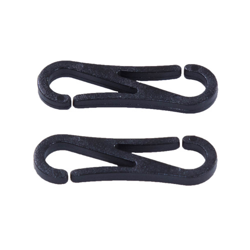 front side view of black mitten clips used for under-quilts and/or hanging items