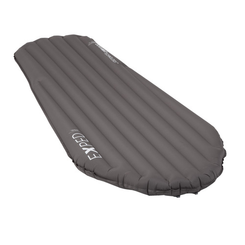 top front view of a grey lightweight, comfortable, packable sleeping pad used for outdoor adventures