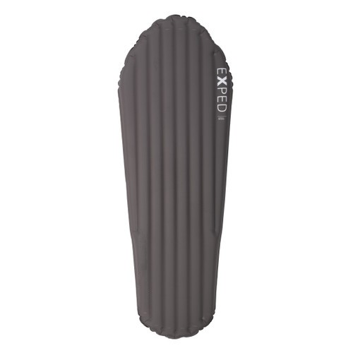 front view of a grey lightweight, comfortable, packable sleeping pad used for outdoor adventures
